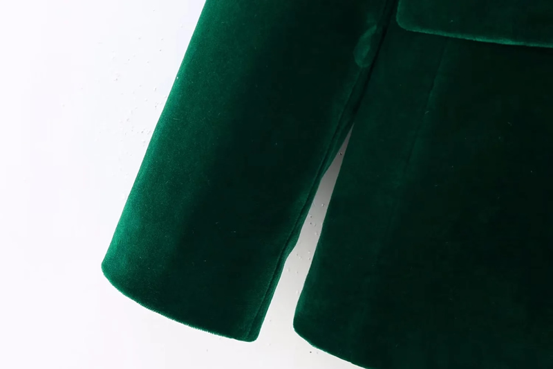 Fashion Green Velvet Pocket Blazer,Sweater