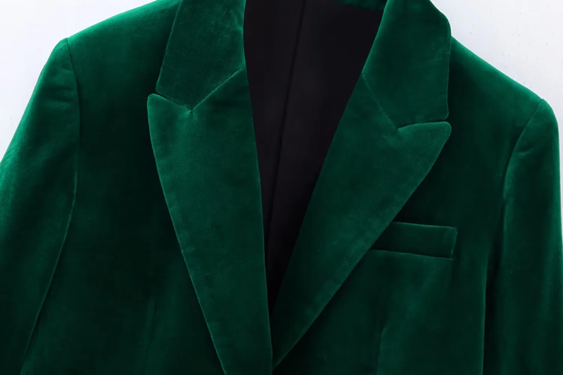 Fashion Green Velvet Pocket Blazer,Sweater