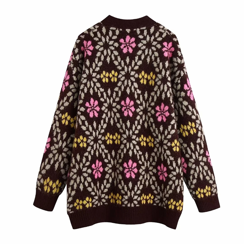 Fashion Brown Knit Jacquard Cardigan Jacket,Sweater