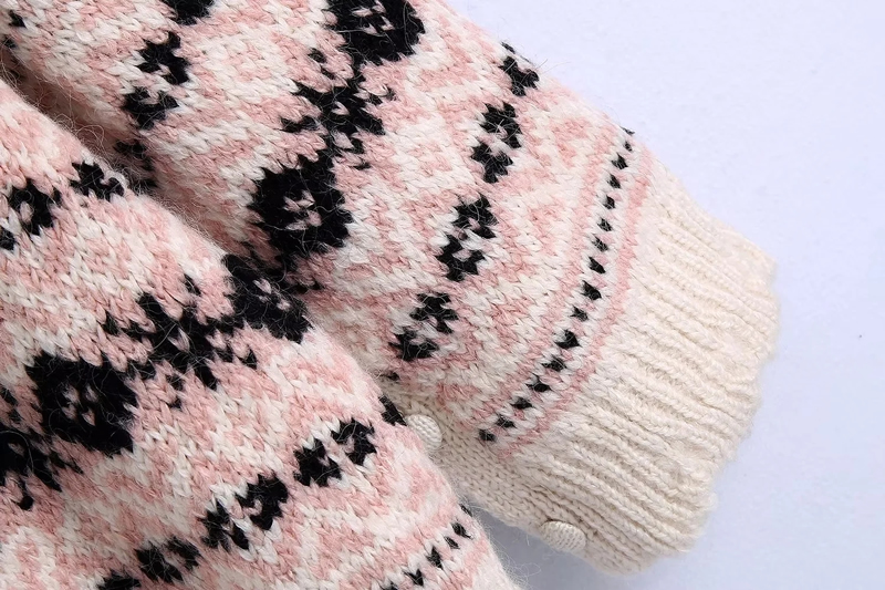 Fashion Pink Jacquard-knit Crewneck Sweater,Sweater