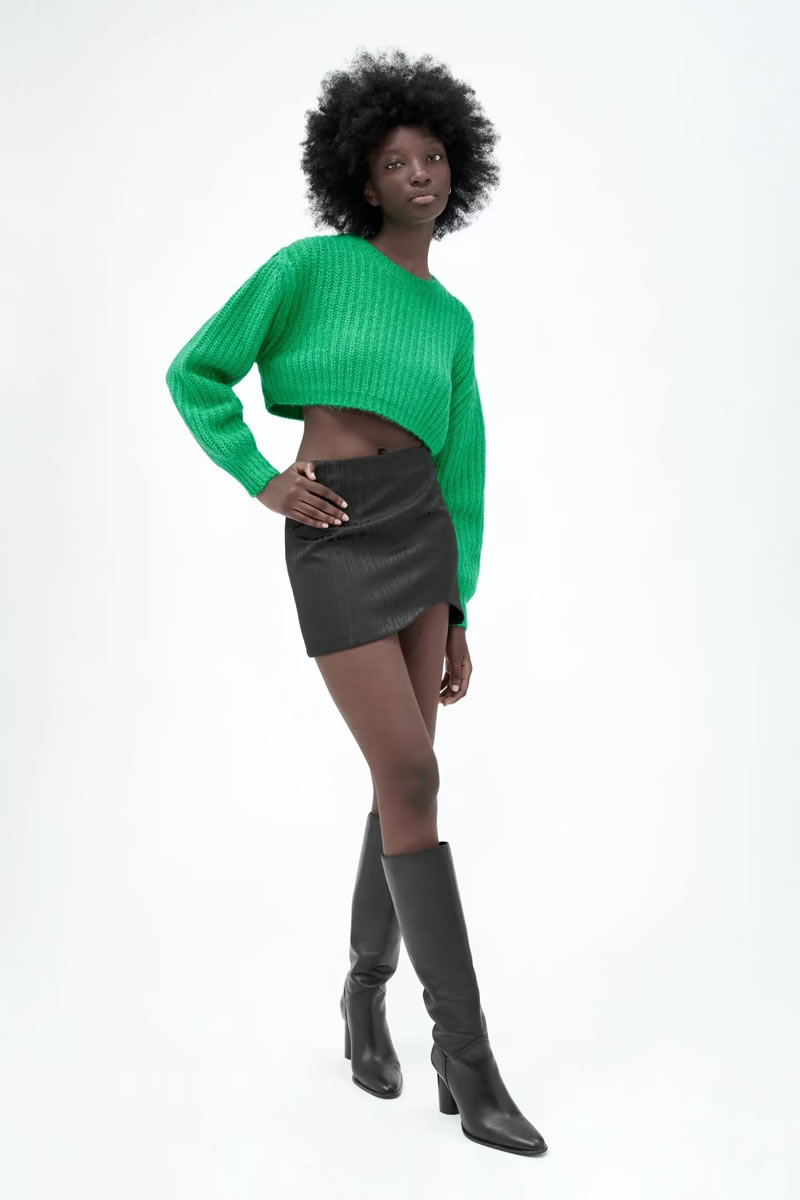 Fashion Green Wool-knit Crewneck Sweater,Sweater