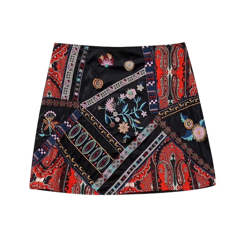 Fashion Color Polyester Print Embroidered Skirt,Skirts