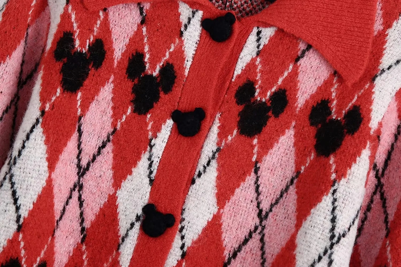 Fashion Red Argyle Jacquard-knit Button-down Jacket,Sweater