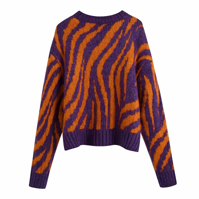 Fashion Purple Zebra-print Jacquard-knit Sweater,Sweater