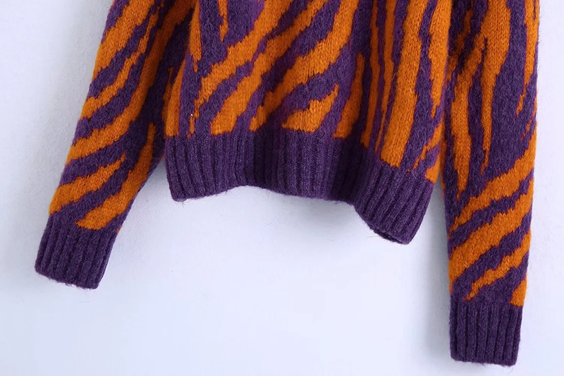 Fashion Purple Zebra-print Jacquard-knit Sweater,Sweater
