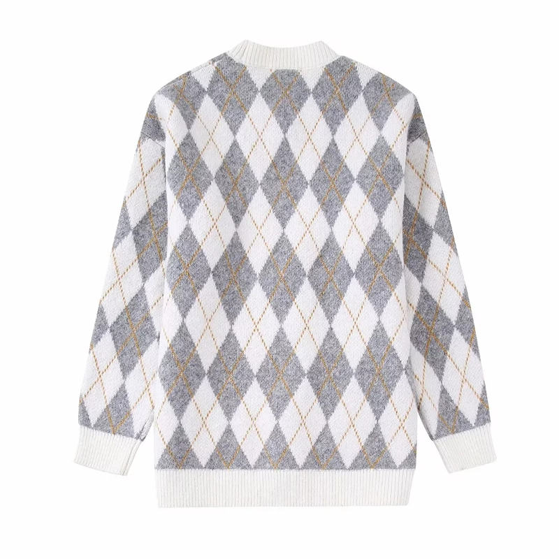 Fashion Grey Wool-knit Diamond-breasted Cardigan Jacket,Sweater