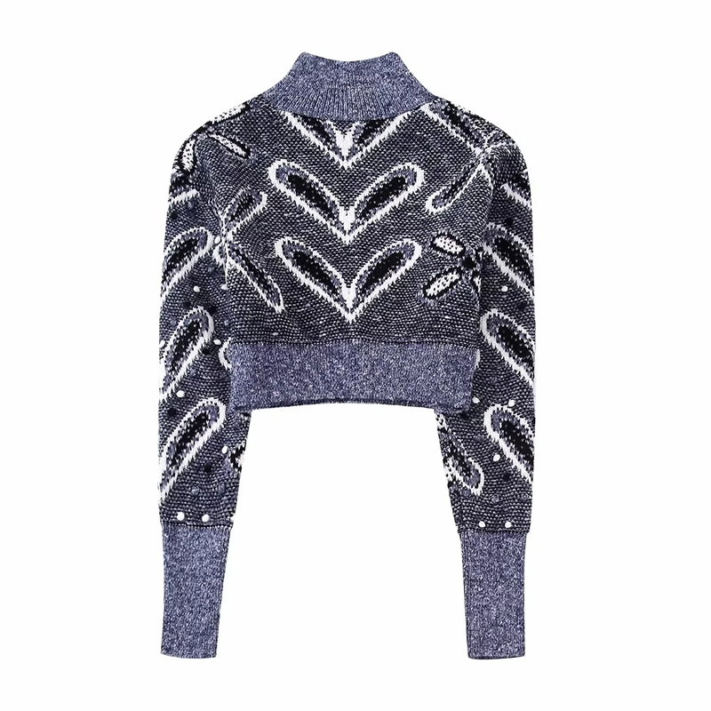 Fashion Grey Wool-knit Jacquard-knit Sweater,Sweater