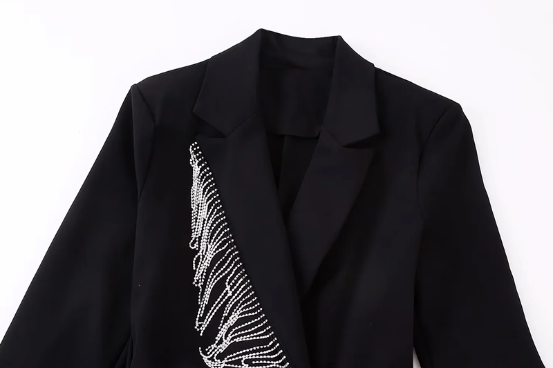Fashion Black Polyester Shiny Fringed Blazer,Tank Tops & Camis
