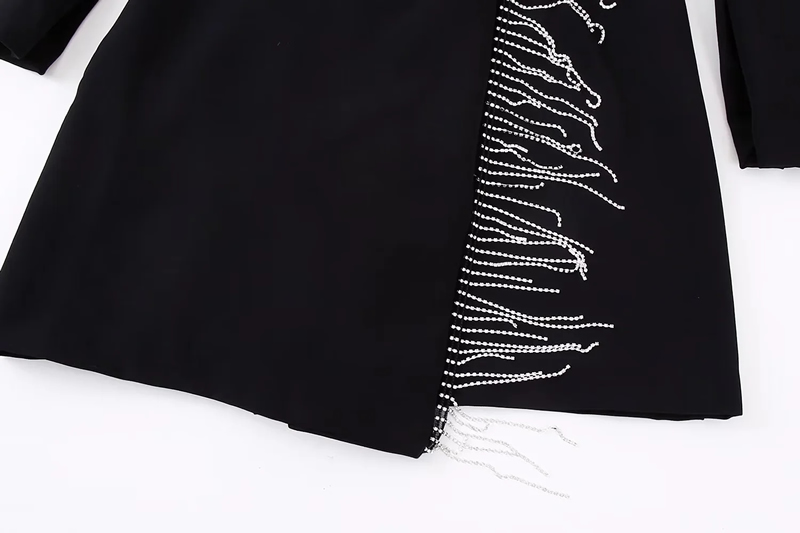 Fashion Black Polyester Shiny Fringed Blazer,Tank Tops & Camis