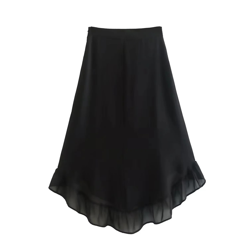 Fashion Black Chiffon Irregular Hem Skirt,Skirts
