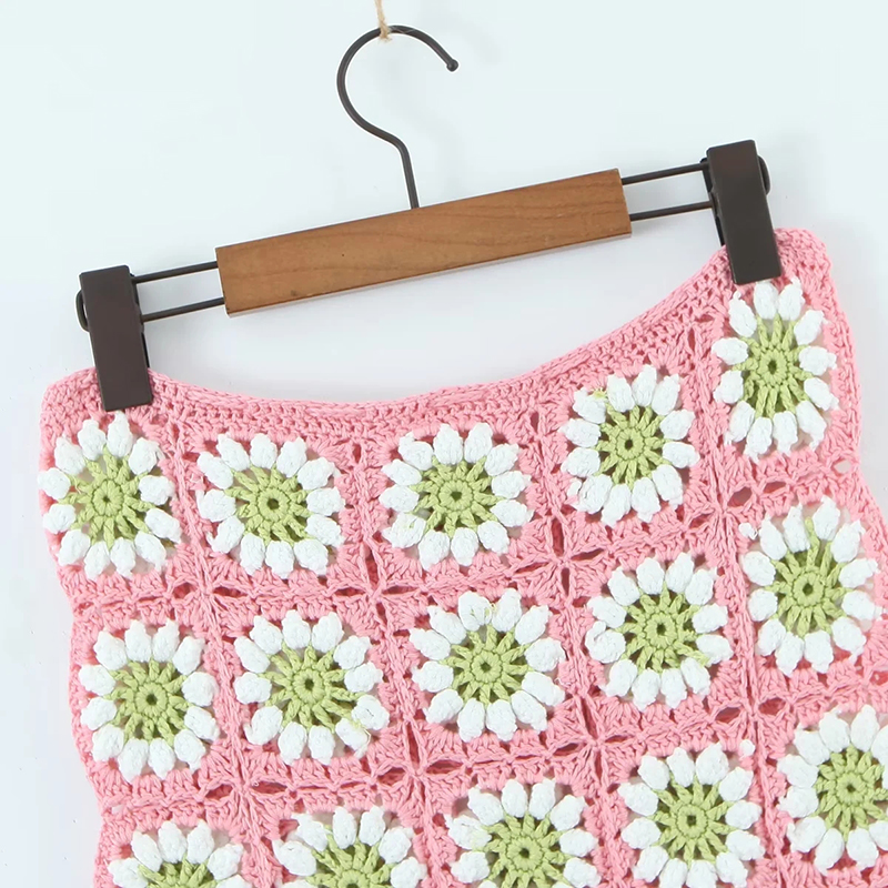 Fashion Pink Crochet Blend Floral Skirt,Skirts