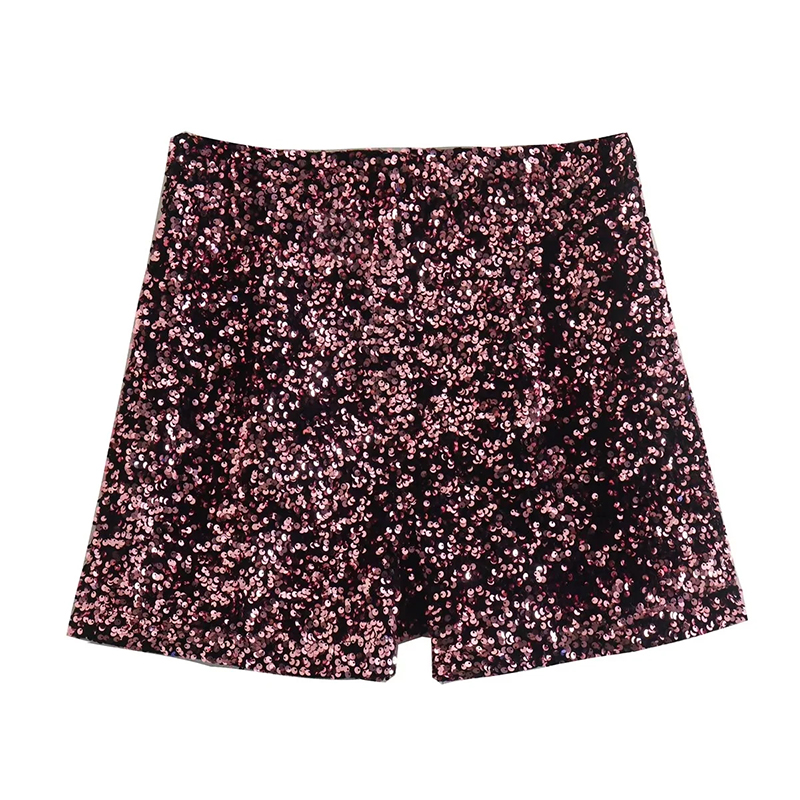 Fashion Red Sequined Pleated Shorts,Shorts