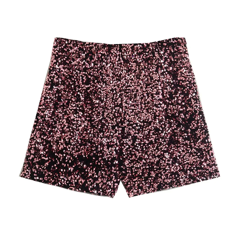 Fashion Red Sequined Pleated Shorts,Shorts