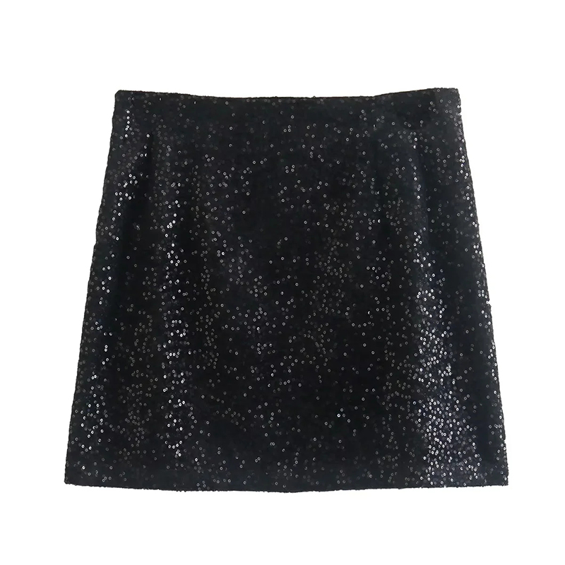 Fashion Black Sequin Embellished Skirt,Skirts