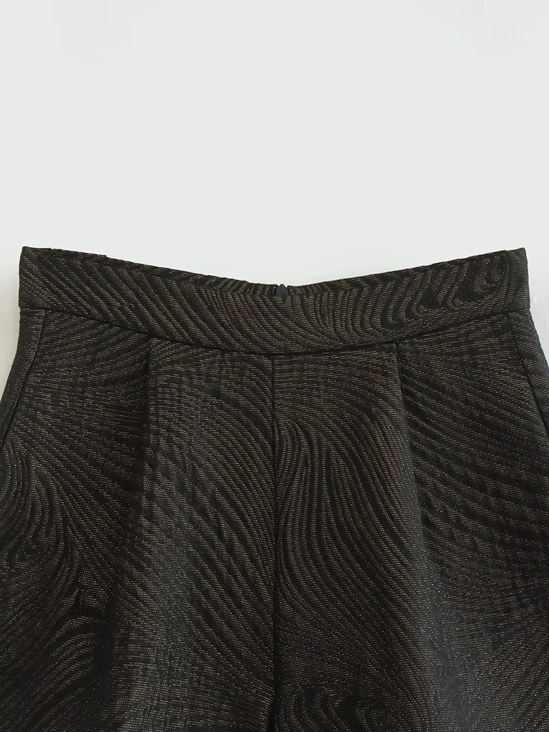 Fashion Black Polyester Jacquard High-rise Shorts,Shorts