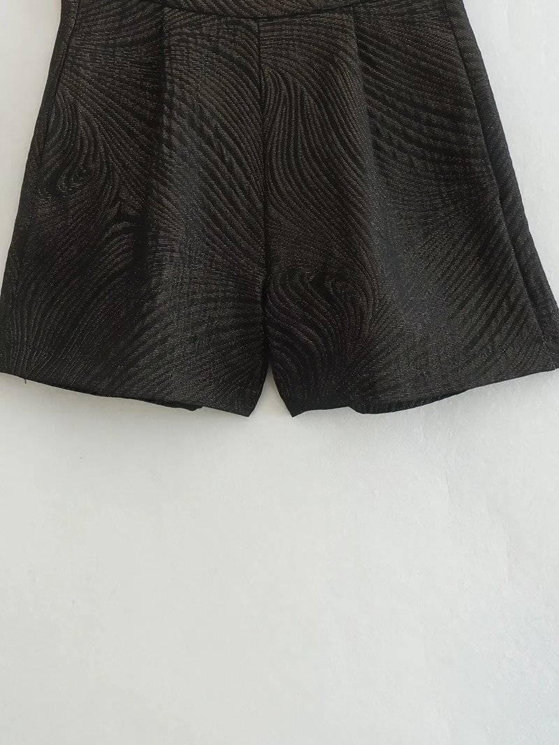 Fashion Black Polyester Jacquard High-rise Shorts,Shorts