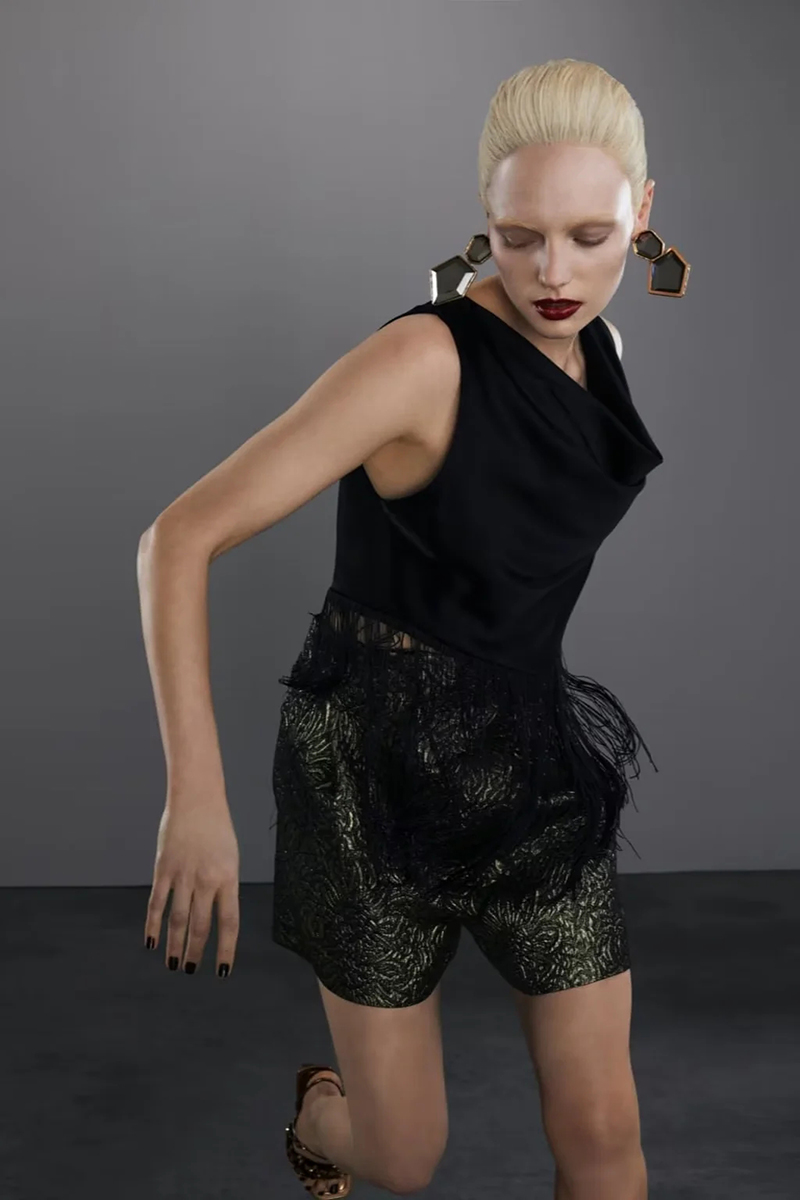 Fashion Gold Polyester Jacquard High-rise Shorts,Shorts