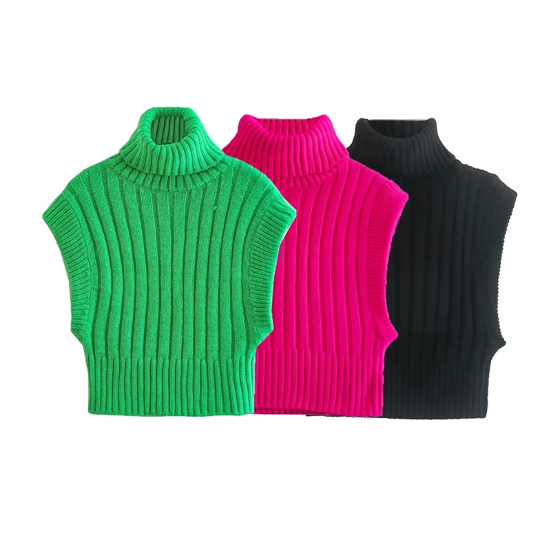 Fashion Green Polyester Ribbed-knit Tank Top,Sweater