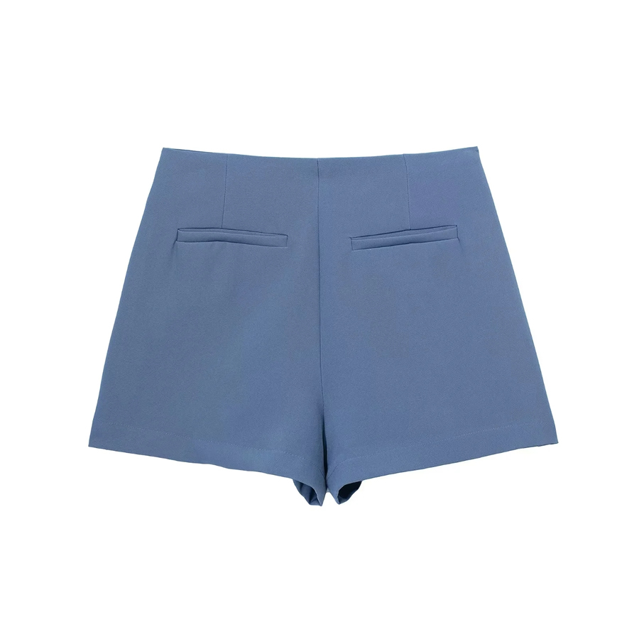 Fashion Blue Twill Slit High Waist Culottes,Shorts