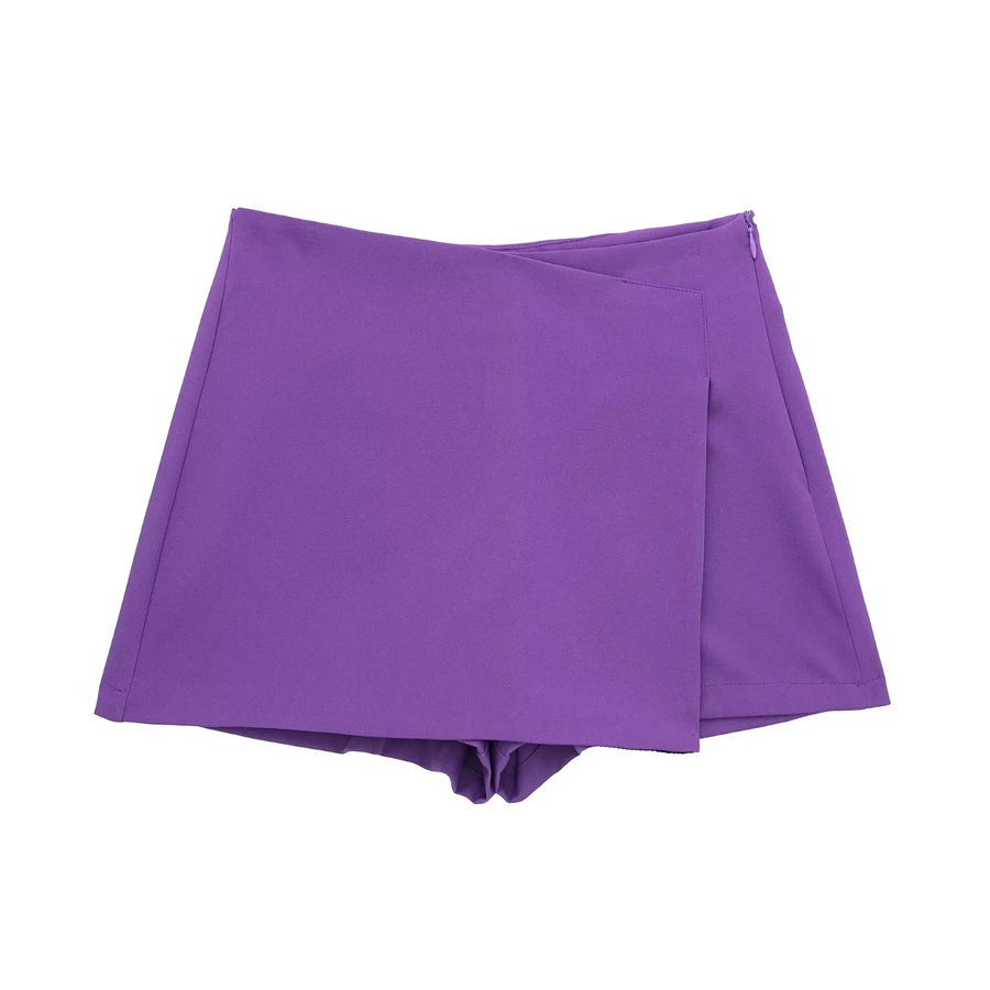 Fashion Purple Solid Color Slit High Waist Culottes,Shorts