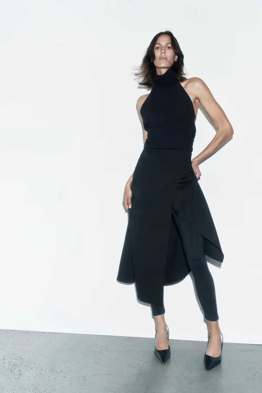 Fashion Black Solid Pocket Pleated Skirt,Skirts