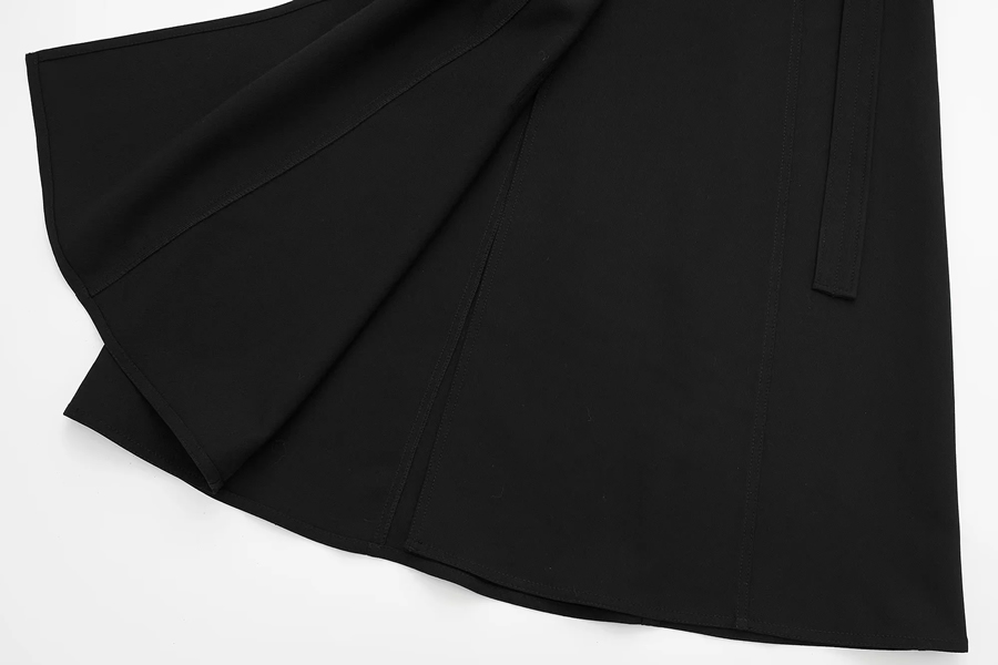 Fashion Black Solid Pocket Pleated Skirt,Skirts