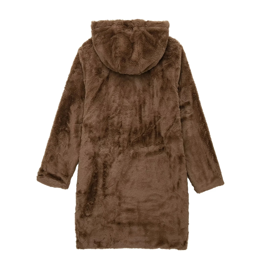Fashion Brown Faux Fur Hooded Zipped Jacket,Coat-Jacket