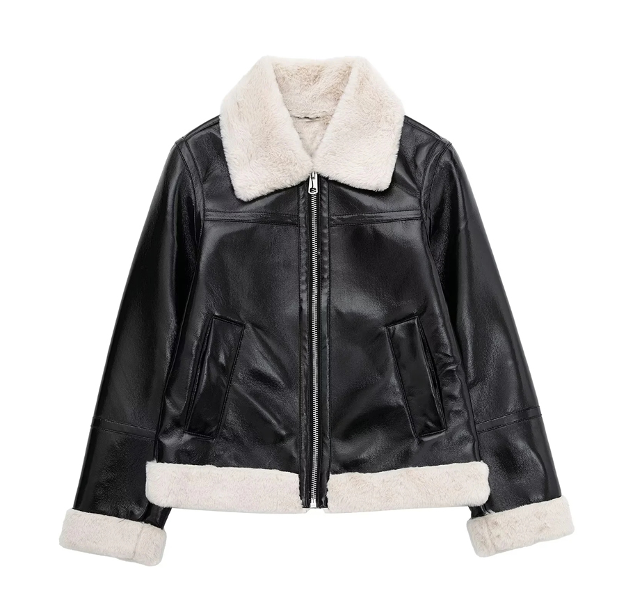 Fashion Black Fur Lapel Zipper Jacket,Coat-Jacket