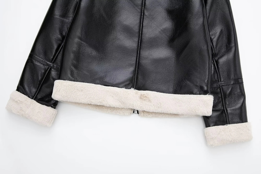 Fashion Black Fur Lapel Zipper Jacket,Coat-Jacket