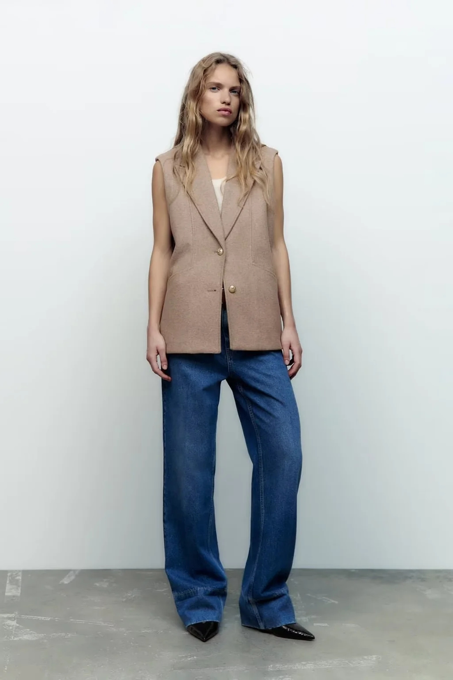 Fashion Khaki Wool Button Lapel Sleeveless Vest,Coat-Jacket