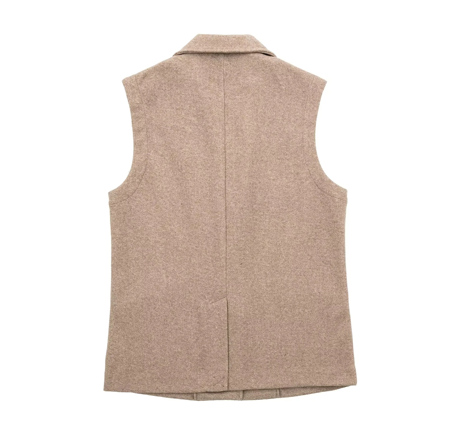 Fashion Grey Wool Button Lapel Sleeveless Vest,Coat-Jacket