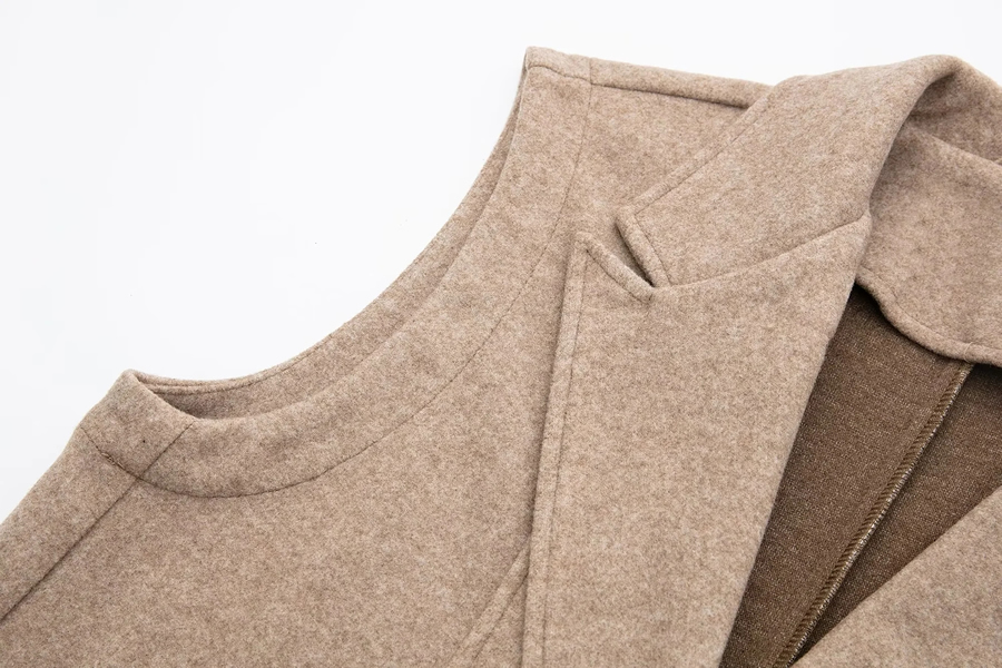 Fashion Khaki Wool Button Lapel Sleeveless Vest,Coat-Jacket