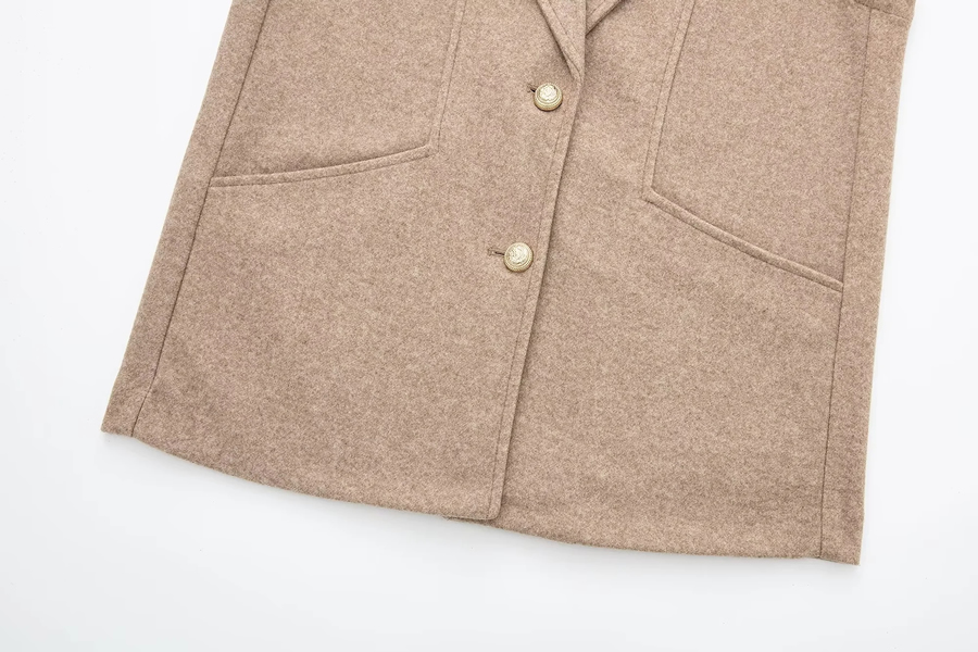 Fashion Grey Wool Button Lapel Sleeveless Vest,Coat-Jacket