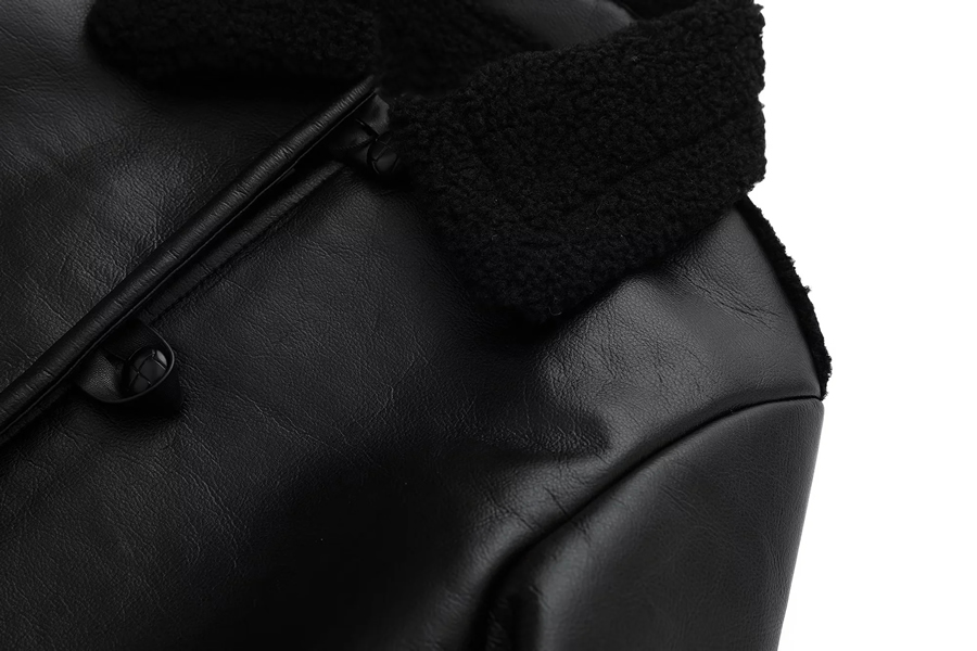 Fashion Black Fur Lapel Collar Button Down Jacket,Coat-Jacket