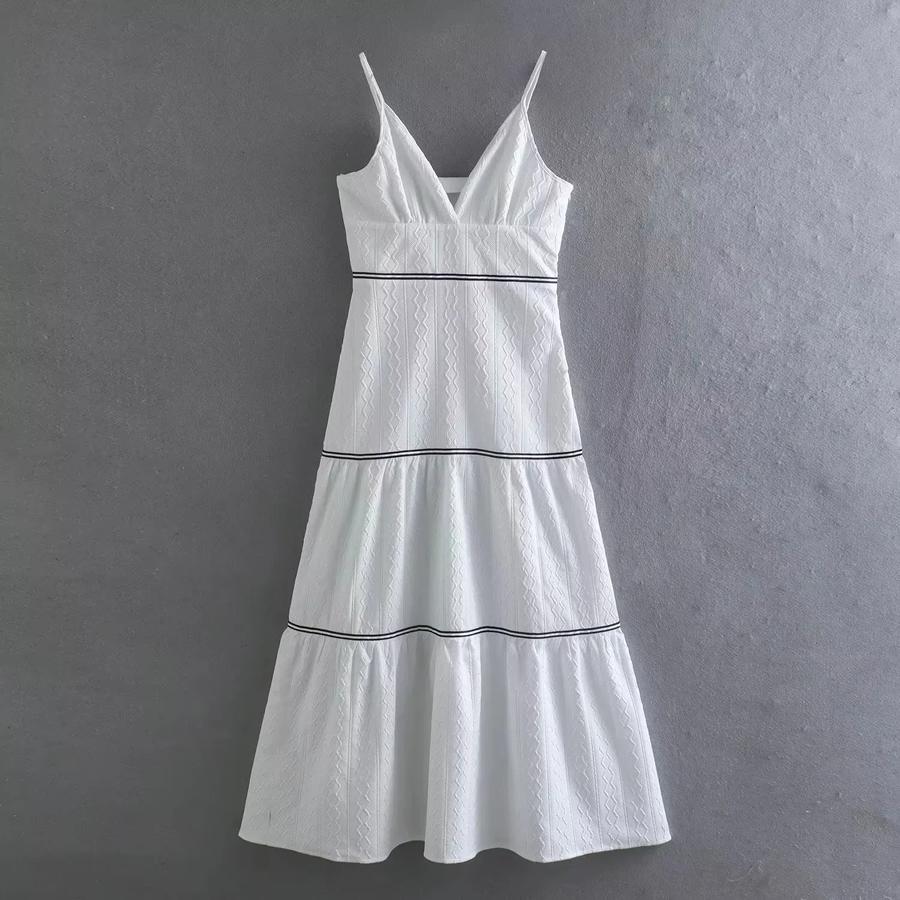 Fashion White Woven Swing Slip Dress,Long Dress