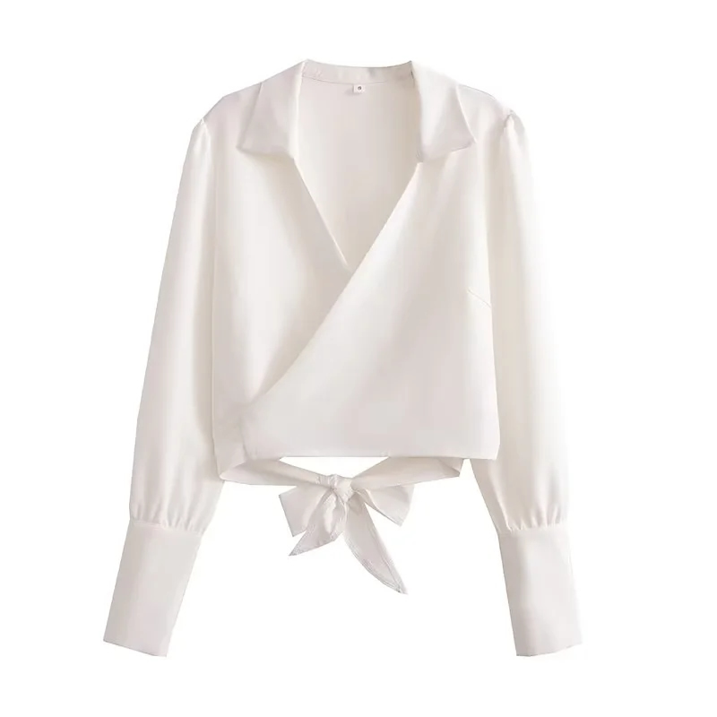 Fashion White Polyester Lapel Tie Shirt,Blouses