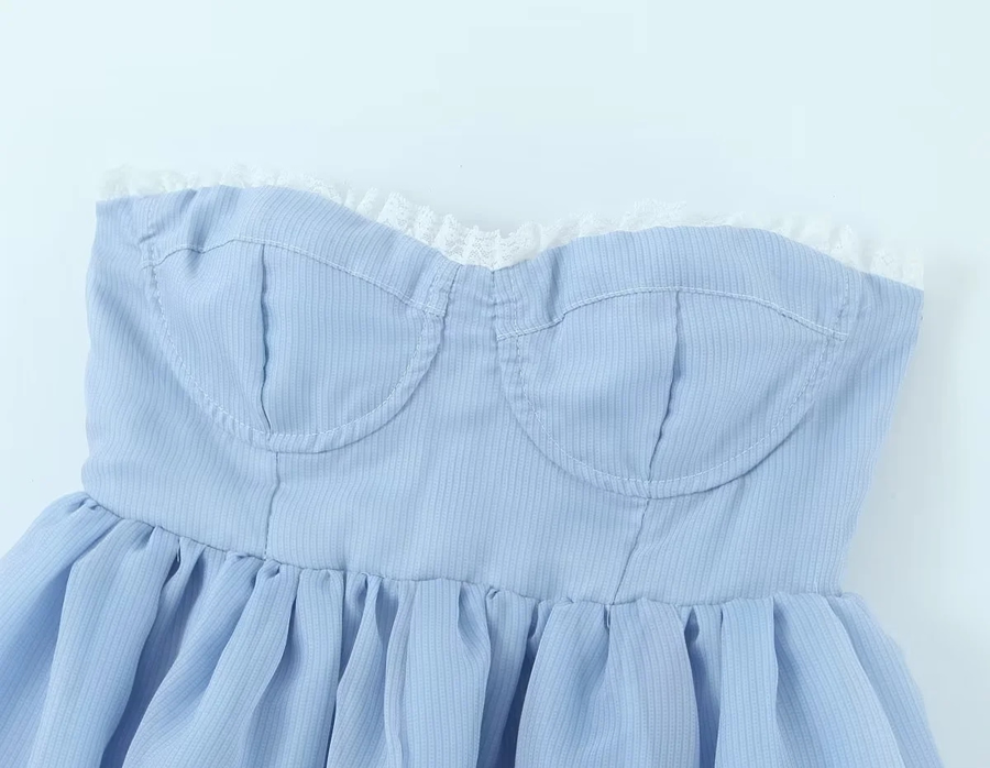 Fashion Blue Strips Polyester Swing Bandeau Dress,Mini & Short Dresses