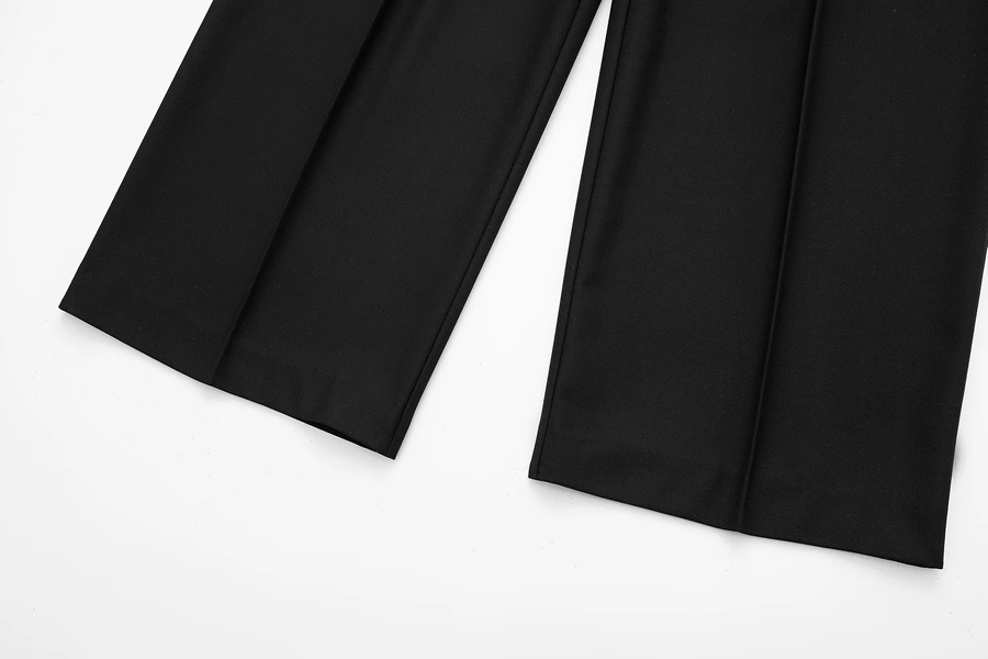 Fashion Black Polyester Micro-pleated Straight-leg Trousers,Pants