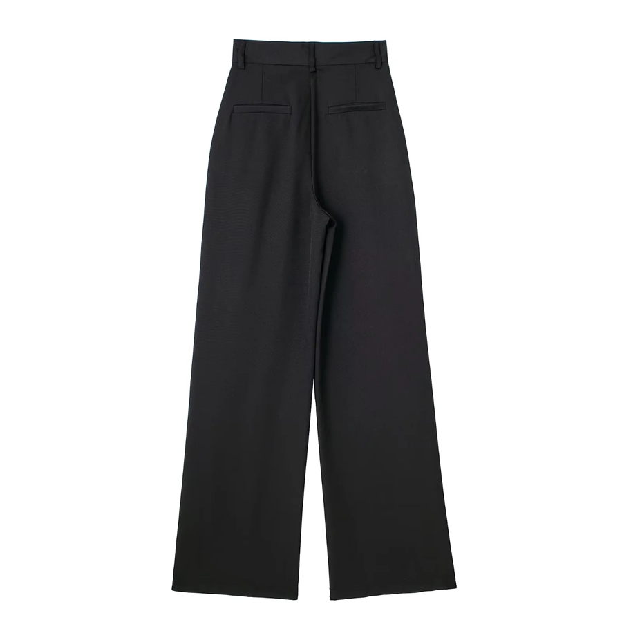 Fashion Green Polyester Micro-pleated Straight-leg Trousers,Pants