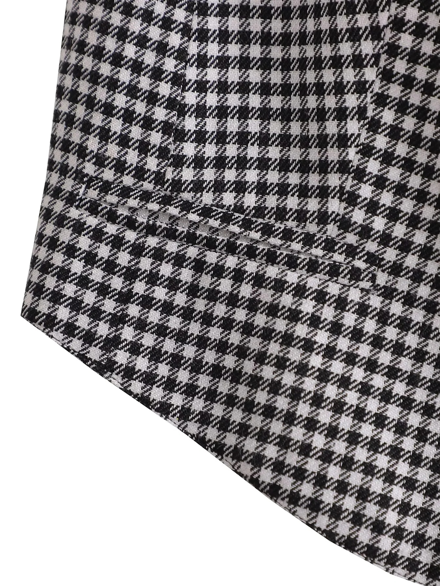 Fashion Black And White Polyester Check Button Breasted Vest,Coat-Jacket