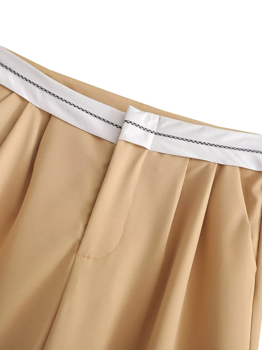 Fashion Gray Apricot Turned-waist Micro-pleated Straight-leg Trousers,Pants
