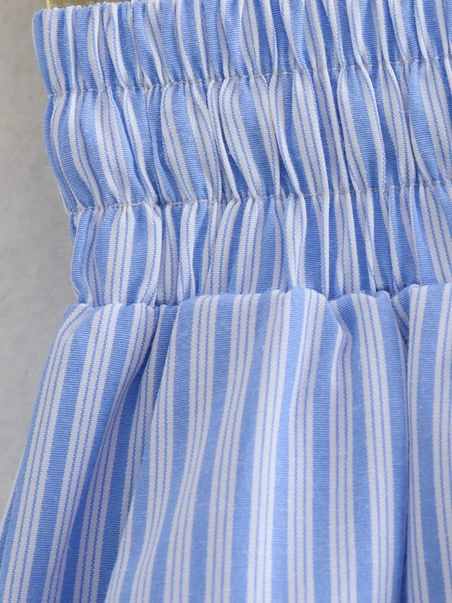 Fashion Blue Polyester Stripe Lace-up Shorts,Shorts