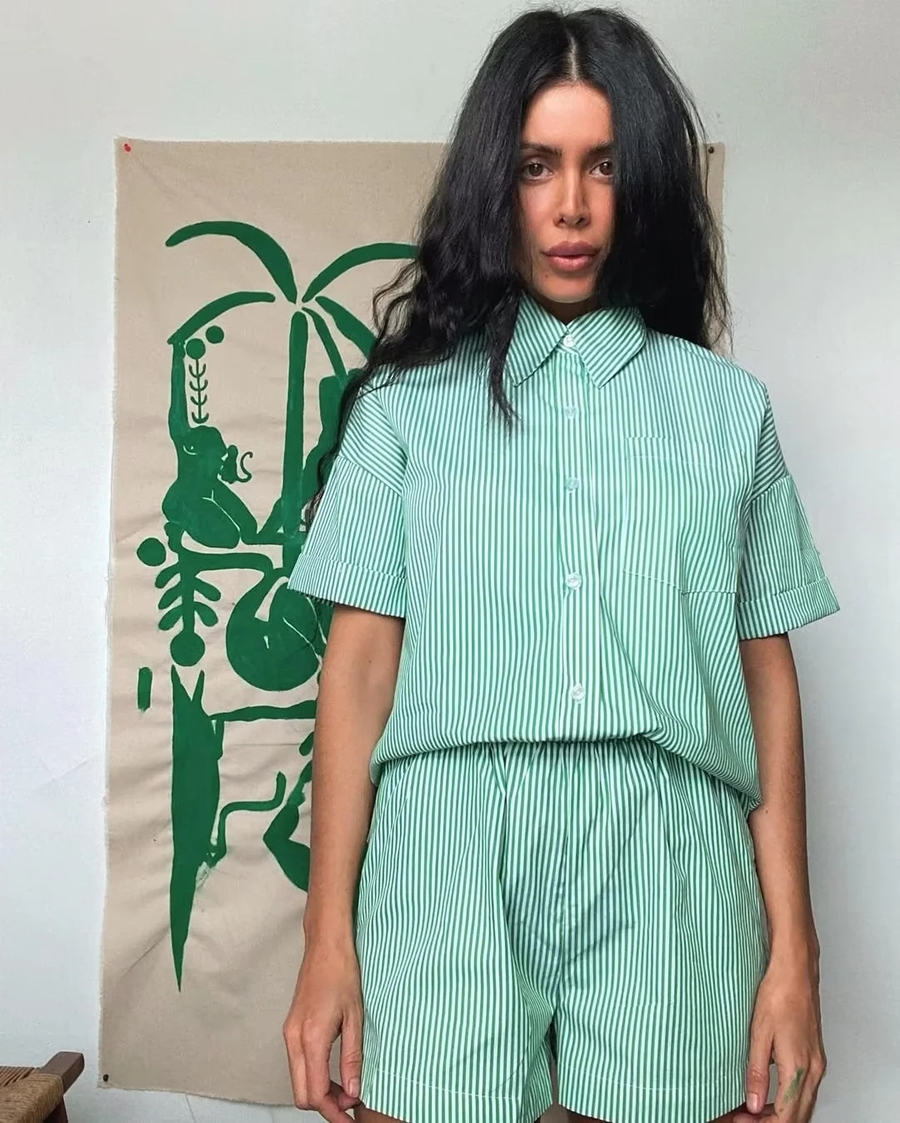Fashion Green Polyester Stripe Lace-up Shorts,Shorts