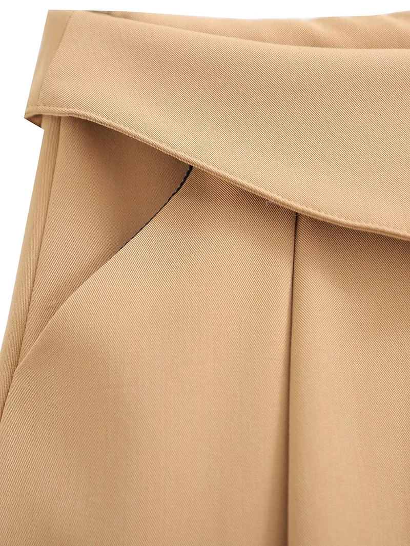 Fashion Brown Turn-up Wide Pleated Skirt  Polyester,Skirts