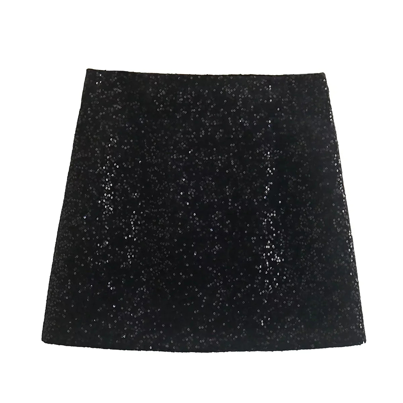 Fashion Black Velvet Sequined Skirt  Polyester,Skirts
