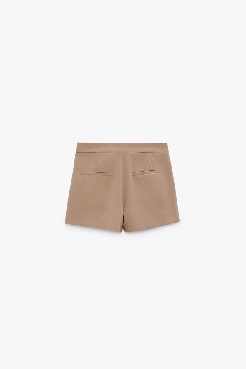 Fashion Khaki Blended Wide Pleated Asymmetric Culottes  Blended,Shorts