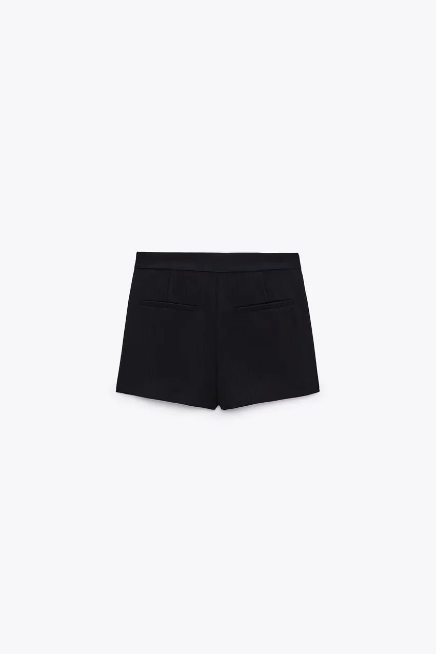 Fashion Black Blended Wide Pleated Asymmetric Culottes  Blended,Shorts