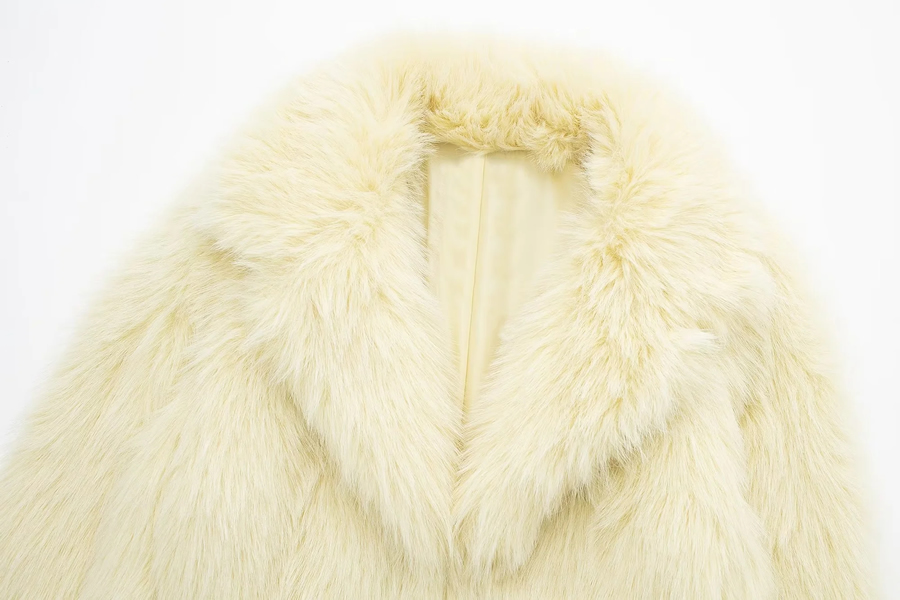 Fashion White Plush Lapel Jacket  Fluffy,Coat-Jacket