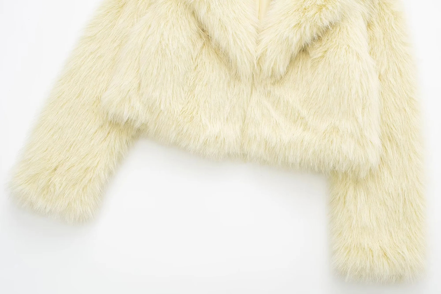 Fashion White Plush Lapel Jacket  Fluffy,Coat-Jacket