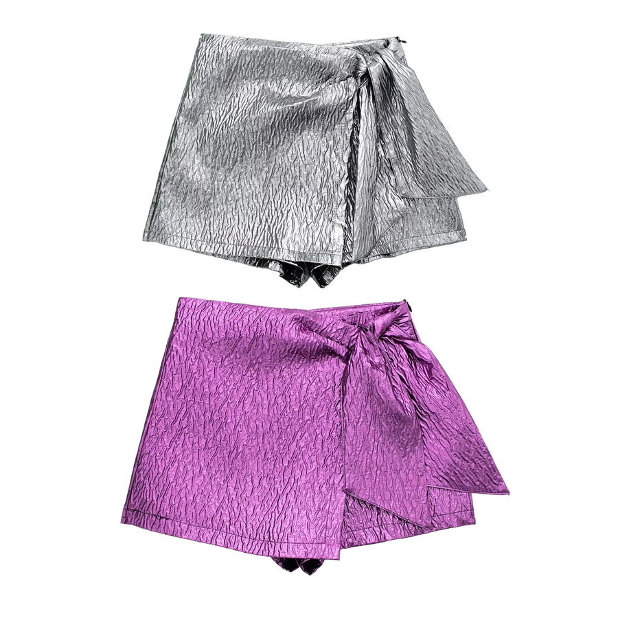 Fashion Silver Lace-up Shorts  Blended,Shorts